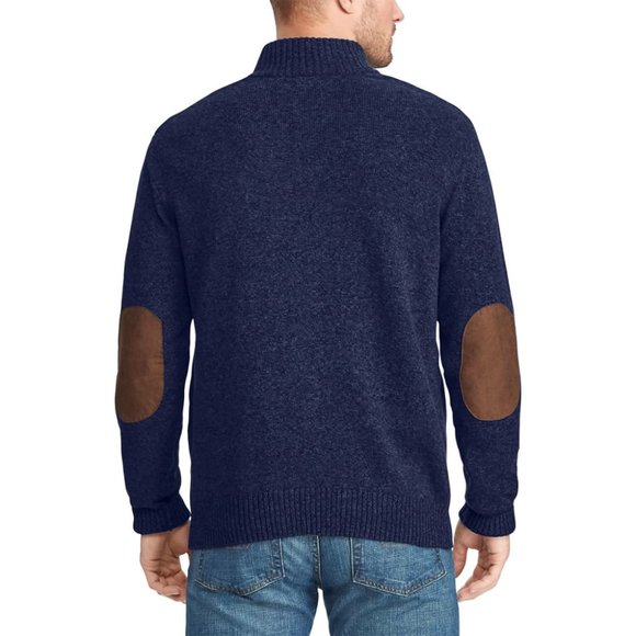 Chaps XL Elbow Patch Half Button Up Long Sleeve Knit Pullover Blue Sweater - Picture 1 of 10